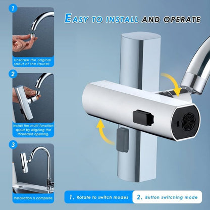 Multifunctional Kitchen Sink Waterfall Faucet, Pressurized Shower, Bubbler, Tap Extender & Adapter