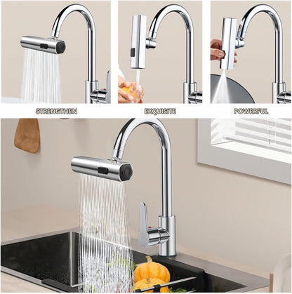 Multifunctional Kitchen Sink Waterfall Faucet, Pressurized Shower, Bubbler, Tap Extender & Adapter