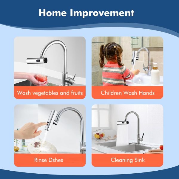 Multifunctional Kitchen Sink Waterfall Faucet, Pressurized Shower, Bubbler, Tap Extender & Adapter