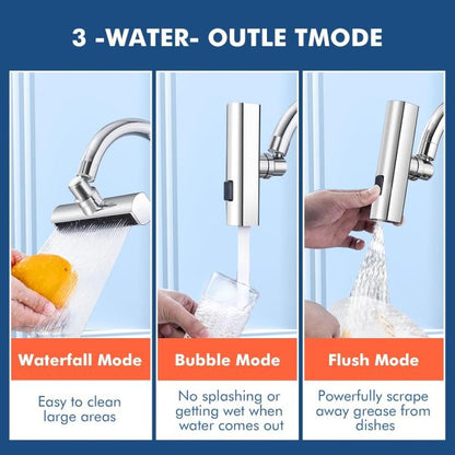 Multifunctional Kitchen Sink Waterfall Faucet, Pressurized Shower, Bubbler, Tap Extender & Adapter