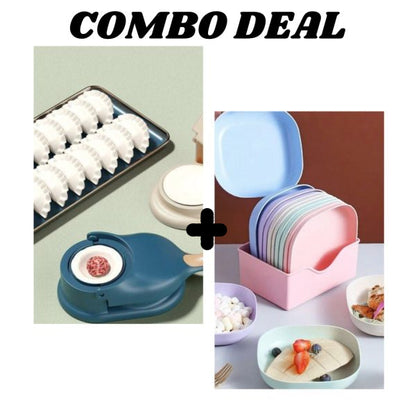 Pack of 2 | 10-Piece Multi-Function Spit Bone Plate Set + 2-in-1 Dumpling & Samosa Maker